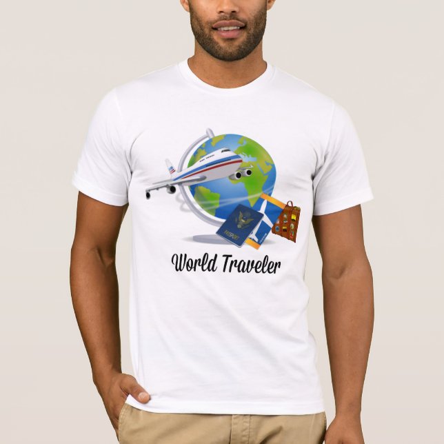 Camiseta Viajante mundial, embalado e pronto para ir, (Frente)