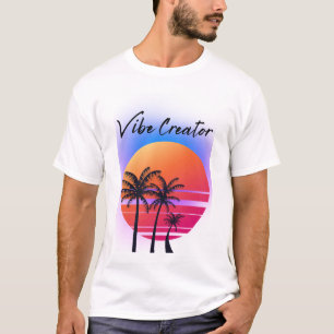 Camiseta Vibe Creator: Retro Sunset Vibes com Palmeiras