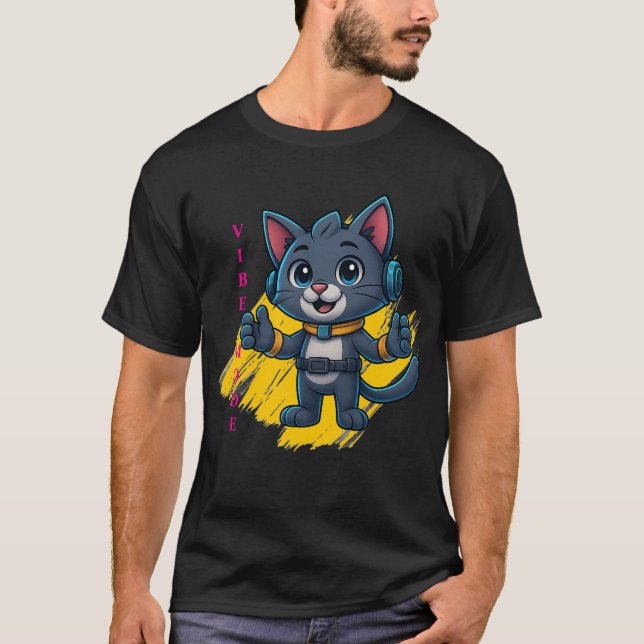 Camiseta Vibe Mode Cat - Retro Design (Frente)