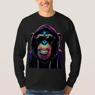 Camiseta Vibe Neon – Chimpanzé Estiloso com Capuz e Óculos