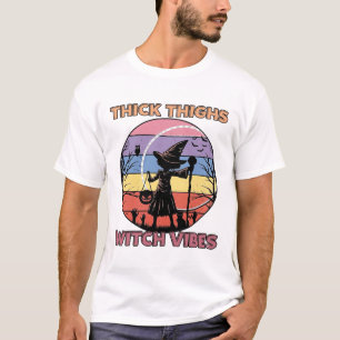 Camiseta Vibes de Bruxa de Coxas Grossas Abóbora de Hallowe