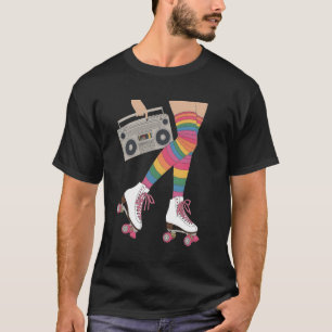 Camiseta Vibes de Patinação Retrô - Patinadora Rosa Arco-Ír