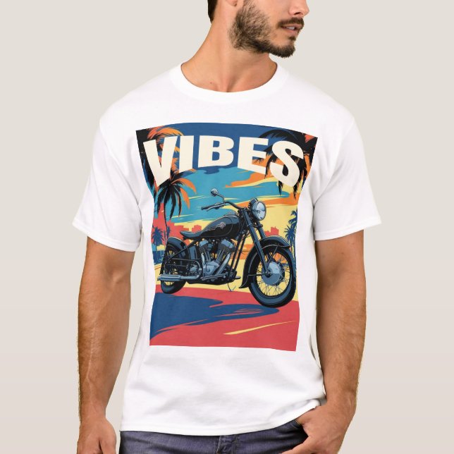 Camiseta "Vibes" - Imagem de Motociclos Retroativos (Frente)