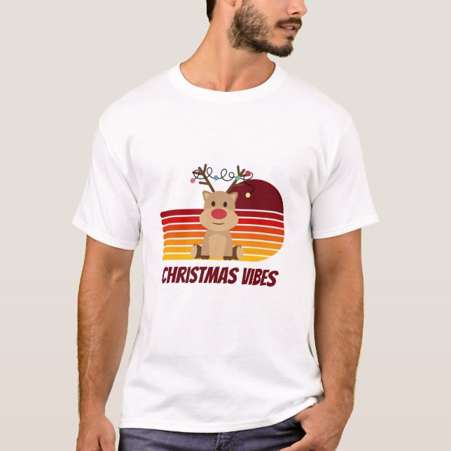 Camiseta Vibes Reindeer personalizados de Natal (Frente)