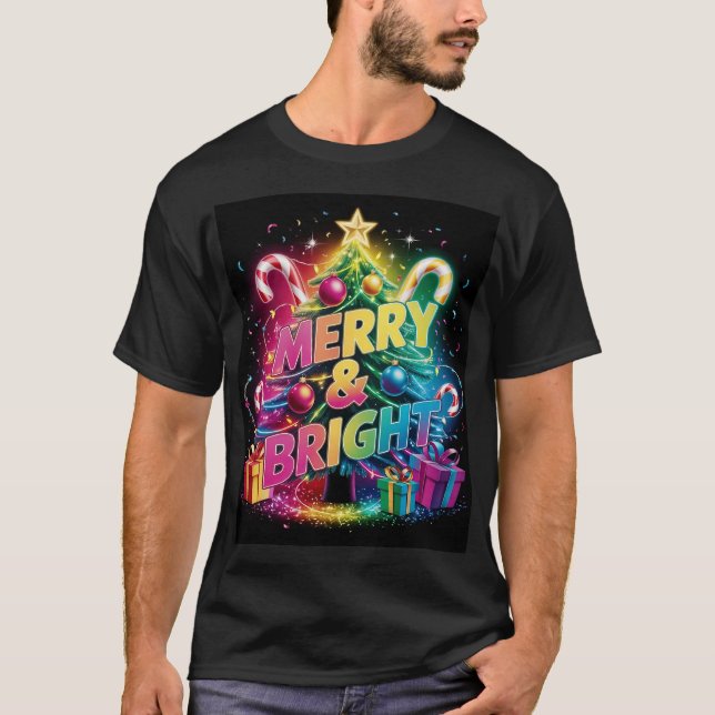 Camiseta Víblias de Natal de Neon Brilhante e Negrito, de u (Frente)