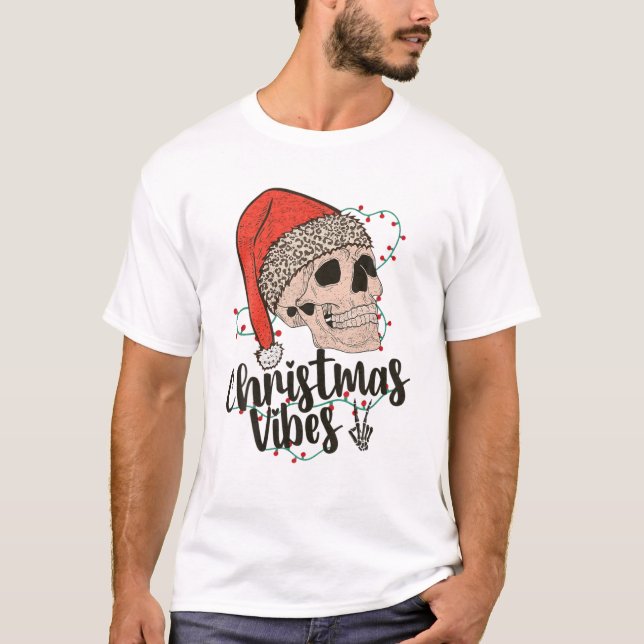 Camiseta Víblias natalinas Skeleton Santa Hat Xmas Holi (Frente)