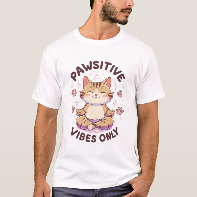 Camiseta Víblias Pawsitive Apenas Yoga Gato-Design (Frente)