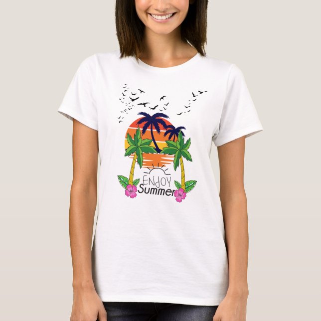 Camiseta Víblias solares tropicais com Elementos de diversã (Frente)