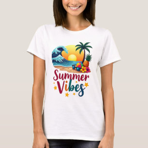 Camiseta Víblias Tropicais de Verão - Sunset de Praia, Árvo