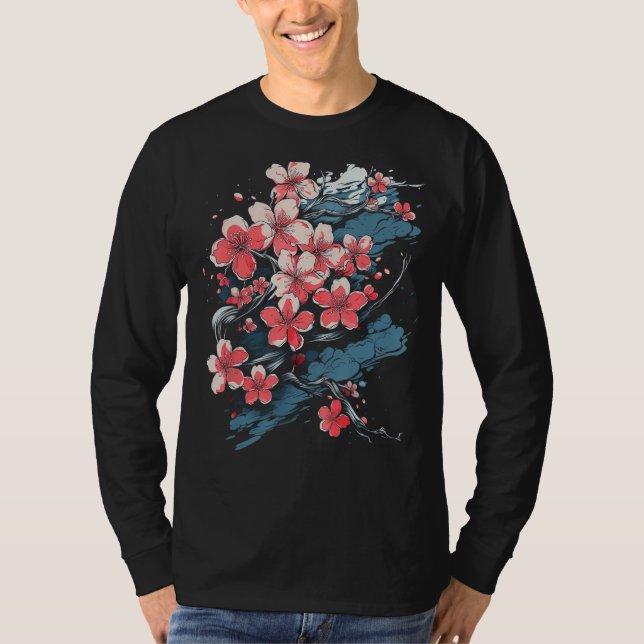 Camiseta Vibração Sakura Cherry Blossom Floral Trabalho de  (Frente)