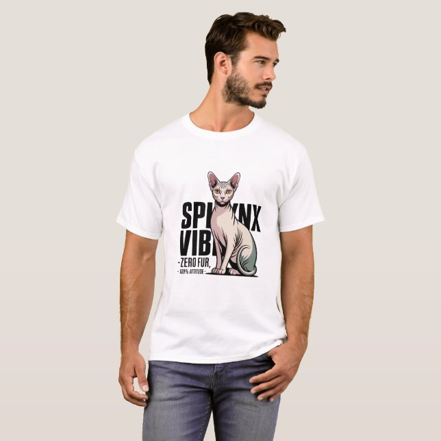 Camiseta Vibração Sphynx Sem Pelos Gato Atitude (Frente Completa)