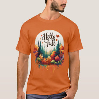 Camiseta Vibrações Aconchegantes de Outono Aquarela Abóbora
