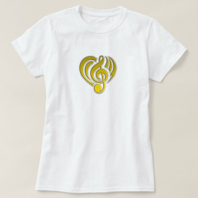Camiseta Vibrações Amor Musical Coração Amarelo Nota Musica (Frente do Design)