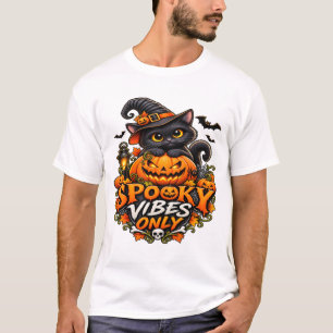 Camiseta Vibrações Assustadoras Apenas – Gato Preto Fofo de