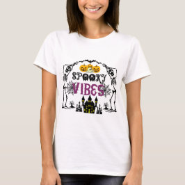 Camiseta Vibrações Assustadoras Esqueletos Caveiras Teias d