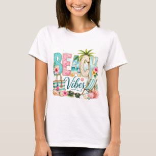 CAMISETA VIBRAÇÕES COLORIDAS PASTEL TROPICAIS DE PRAIA