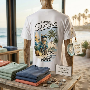 Camiseta Vibrações de Gato Surfista de Verão Retrô Anos 80 
