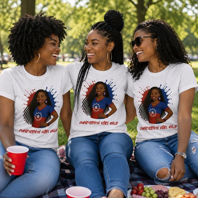 Camiseta Vibrações de Juneteenth Vermelho, Branco e Azul Ap (Criador carregado)