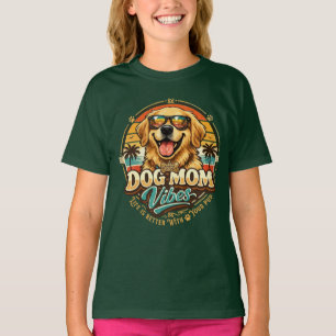 Camiseta Vibrações de Mãe de Cachorro Retrô Golden Retrieve