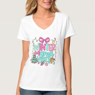 Camiseta Vibrações de Mãe de Inverno Arte de Natal Fofo