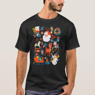 Camiseta Vibrações de Natal Antigo Boneco de Neve do Papai