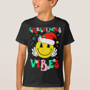 Camiseta Vibrações de Natal Divertidas Rosto Sorridente Cha