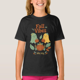 Camiseta Vibrações de Outono Boho Fantasmas Abóboras Folhas