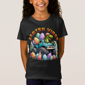 Camiseta Vibrações de Páscoa Dino em Caminhão Monstro com O