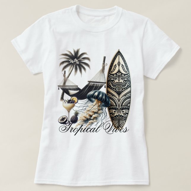 Camiseta Vibrações de Praia (Frente do Design)