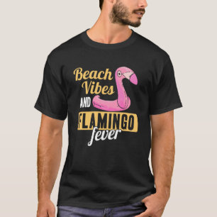 Camiseta Vibrações de Praia de Pássaro Rosa Flamingo e Febr