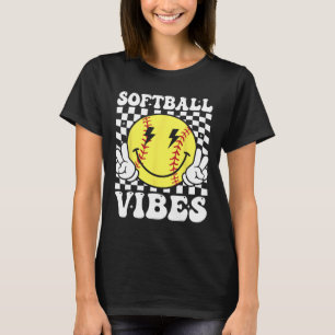 Camiseta Vibrações de Softball Softball Retro Groovy Dia de
