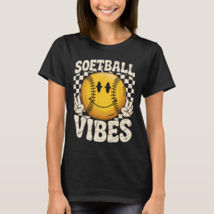 Camiseta Vibrações de Softbol Softbol Retro Groovy Dia de J