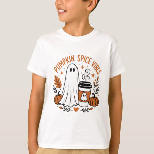 Camiseta Vibrações de Tempero de Abóbora Fantasma Fofo Café