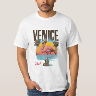 Camiseta Vibrações de Veneza Flamingo Retro Praia Califórni