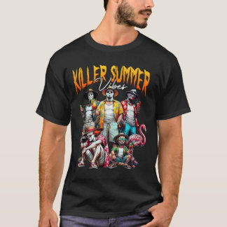 Camiseta Vibrações de Verão Assassino Férias na Praia Humor