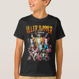 Camiseta Vibrações de Verão Assassino Férias na Praia Humor