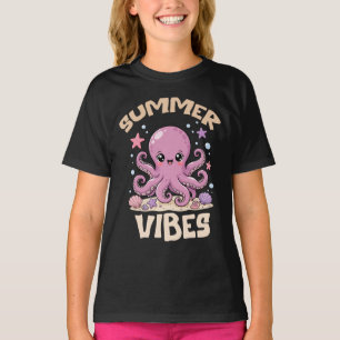 Camiseta Vibrações de Verão Crianças Polvo