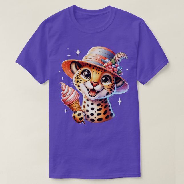 Camiseta Vibrações de verão do sorvete-leopardo-da-chita (Frente do Design)