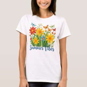 Camiseta Vibrações de Verão Floral com Borboletas
