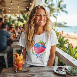 Camiseta Vibrações de verão & morango divertido