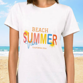 Camiseta Vibrações de Verão na Praia Personalizadas