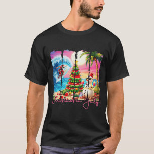 Camiseta Vibrações de Verão Natal Em Julho Santa Surfando V