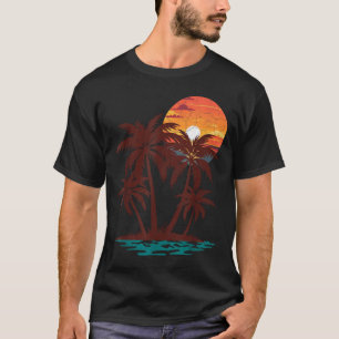 Camiseta Vibrações de Verão Retro 70s 80s Praia Pôr do Sol