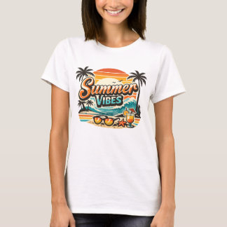 Camiseta Vibrações de Verão Retro Praia Férias Tropicais Vi