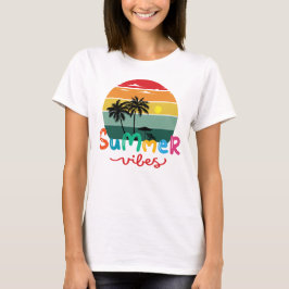 Camiseta Vibrações de Verão Sol Poente Retro Feminino