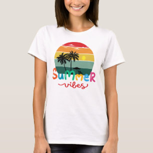 Camiseta Vibrações de Verão Sol Poente Retro Feminino