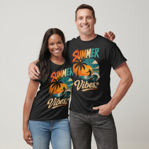 Camiseta Vibrações de Verão Surf Retrô Pôr do Sol