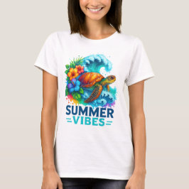 CAMISETA VIBRAÇÕES DE VERÃO TARTARUGA ONDAS FLORES