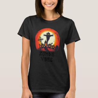 Camiseta Vibrações de Zumbi Cemitério ao Luar Crianças Ass
