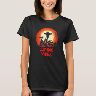 Camiseta Vibrações de Zumbi Cemitério ao Luar  Crianças Ass